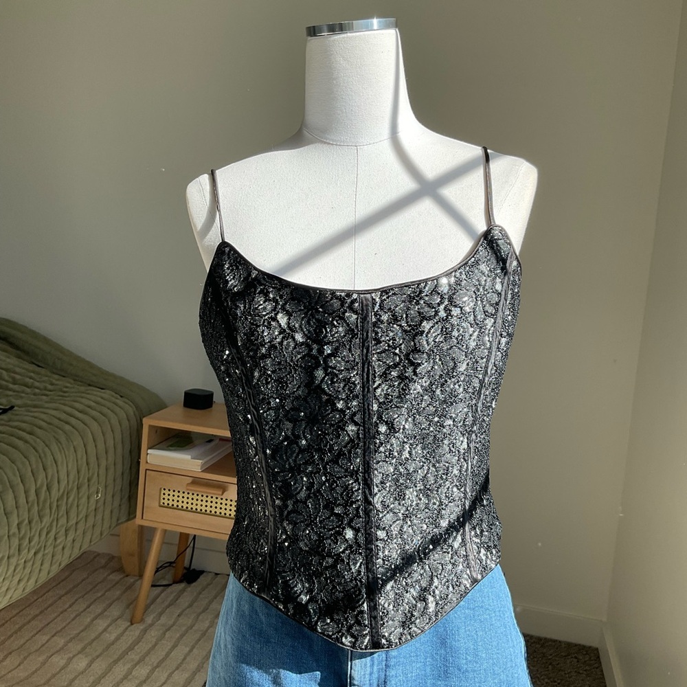 Vintage 90s Gunne Sax Floral Embroidered Shimmery Corset Size 11
